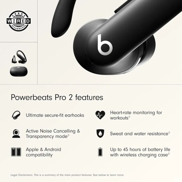 Beats Powerbeats Pro 2 Wireless Bluetooth Earbuds – Noise Cancelling, Heart-Rate Monitor, IPX4, Up to 45 Hours Battery & Wireless Charging Case, works with Apple & Android - Jet Black - Image 2