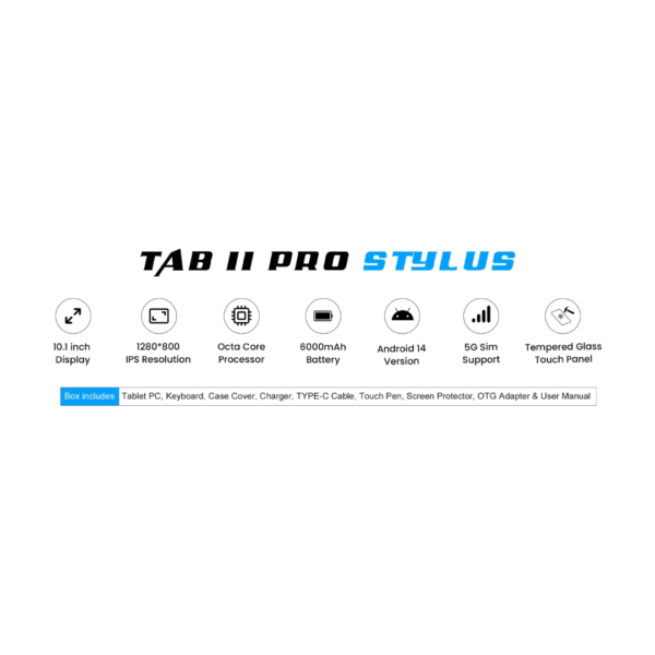 Oteeto TAB 11 Pro Stylus 8 GB RAM 512 GB ROM 10.1 Inch Display 5G Android Tablet PC With Wireless Keyboard Stylus Pen and 6000 mAh Battery - Blue - Image 7