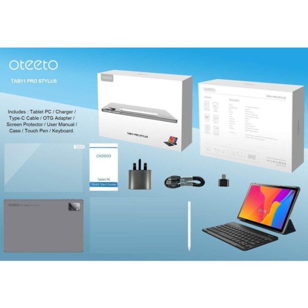 Oteeto TAB 11 Pro Stylus 8 GB RAM 512 GB ROM 10.1 Inch Display 5G Android Tablet PC With Wireless Keyboard Stylus Pen and 6000 mAh Battery Grey - Image 8