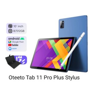 Oteeto TAB 11 Pro Stylus 8 GB RAM 512 GB ROM 10.1 Inch Display 5G Android Tablet PC With Wireless Keyboard Stylus Pen and 6000 mAh Battery - Blue