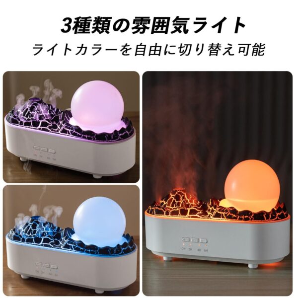 Volcano Humidifier, Aroma Diffuser, 3 Color LED Lights, Aroma Humidifier, Small Humidifier, USB Rechargeable, Tabletop Humidifier, Ultrasonic Humidifier, Large Capacity, Stylish, Quiet, Dry - Image 6