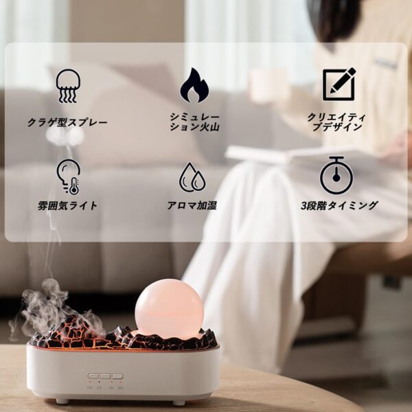 Volcano Humidifier, Aroma Diffuser, 3 Color LED Lights, Aroma Humidifier, Small Humidifier, USB Rechargeable, Tabletop Humidifier, Ultrasonic Humidifier, Large Capacity, Stylish, Quiet, Dry - Image 2