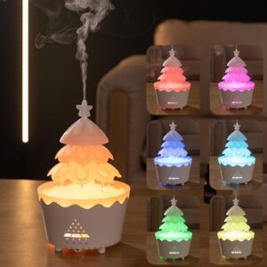 Christmas Tree Humidifier, 7 Color Gradient Lights Christmas Tree Essential Oil Diffuser, Perfect for Christmas Decor for Home, Yoga, Office(White)
