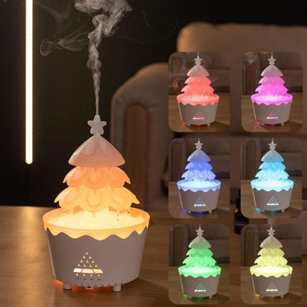 Christmas Tree Humidifier, 7 Color Gradient Lights Christmas Tree Essential Oil Diffuser, Perfect for Christmas Decor for Home, Yoga, Office(White)