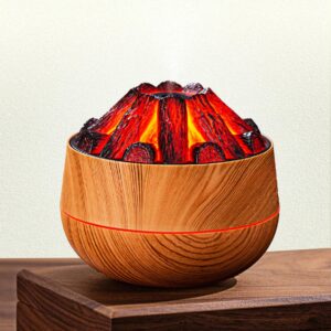 Simulated Carbon Fire Humidifier, Cool Mist Humidifier with Charcoal Fire Design, Ultra-Quiet Humidifier for Large Room, Bedroom, Office, Wood Grain (Light Texture)