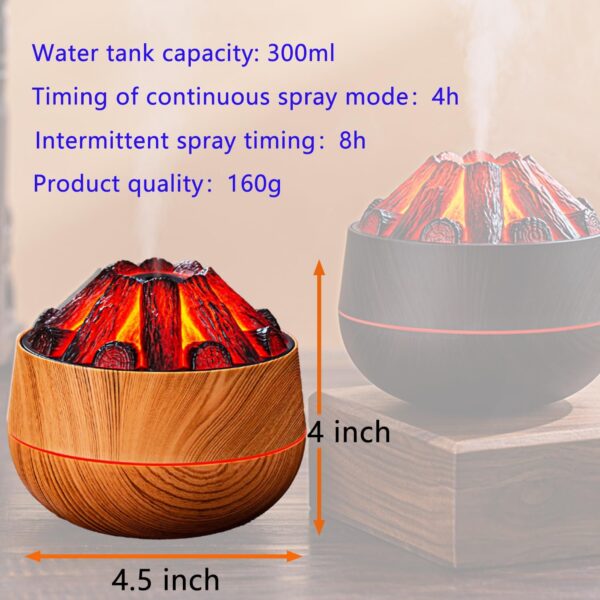 Simulated Carbon Fire Humidifier, Cool Mist Humidifier with Charcoal Fire Design, Ultra-Quiet Humidifier for Large Room, Bedroom, Office, Wood Grain (Light Texture) - Image 4
