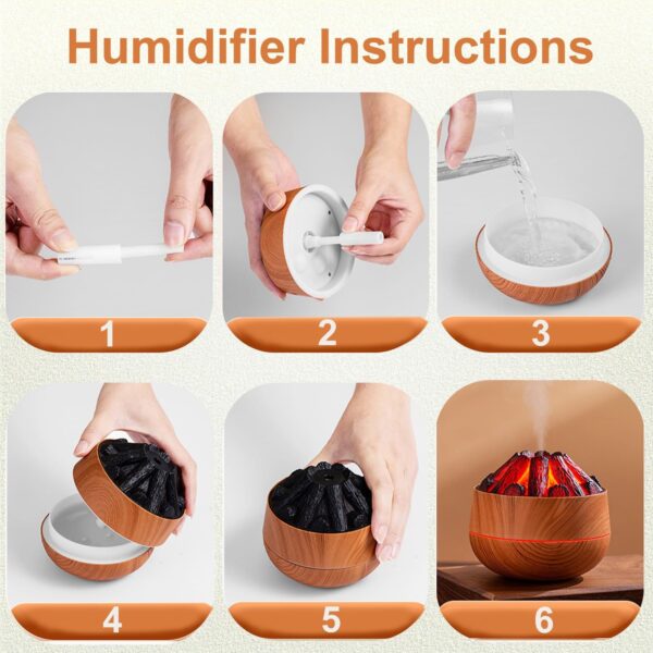 Simulated Carbon Fire Humidifier, Cool Mist Humidifier with Charcoal Fire Design, Ultra-Quiet Humidifier for Large Room, Bedroom, Office, Wood Grain (Light Texture) - Image 3