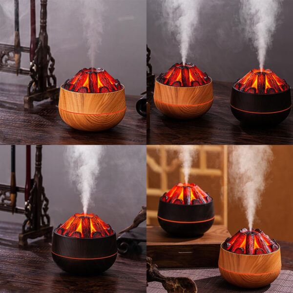 Simulated Carbon Fire Humidifier, Cool Mist Humidifier with Charcoal Fire Design, Ultra-Quiet Humidifier for Large Room, Bedroom, Office, Wood Grain (Light Texture) - Image 2