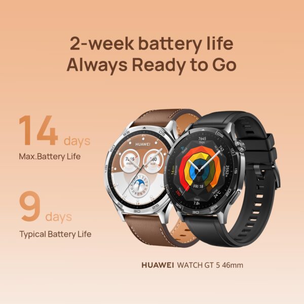 HUAWEI Watch GT 5 46mm Smartwatch, up to 14 Days Battery Life, All New Running and Cycling Sports Smart Watch, Sharp Edged Design, Health Tracking, Compatible with iOS and Android, Brown. - Image 8