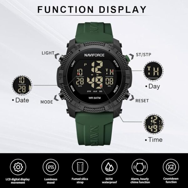 Naviforce Sports Waterproof Men Digital Watch - Green - Image 2