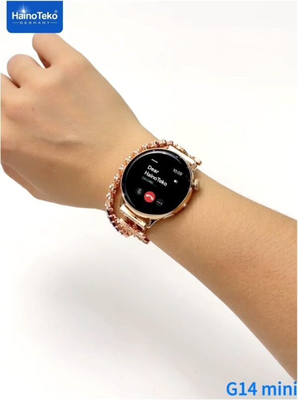 HainoTeko G14 Mini Smart Watch – Stylish Analog Design, Elegant Bracelet and 3 Straps for Women – Gold Edition