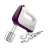 Philips Viva Collection Hand Mixer 400W - Double Balloon Beater, Kneading Tool, 5 Speeds + Turbo, White/Purple - HR3740/11