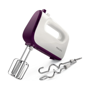 Philips Viva Collection Hand Mixer 400W - Double Balloon Beater, Kneading Tool, 5 Speeds + Turbo, White/Purple - HR3740/11
