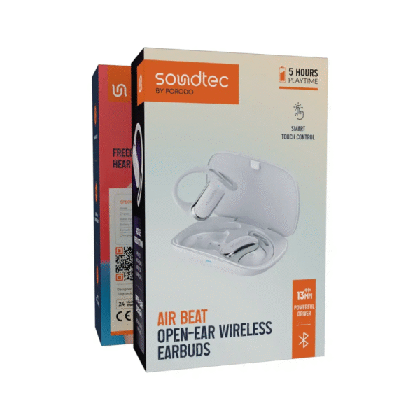 Porodo Soundtec Air Beat Open-Ear Wireless Sport Earbuds | Lightweight, Secure and Powerful Sound - White