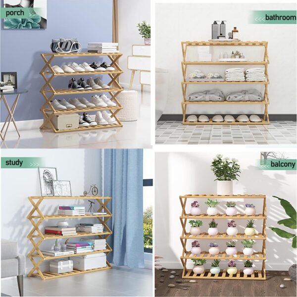 Foldable Shoe Rack 4 Layers Bamboo Shoe Rack Wooden Shoe Rack - Image 4
