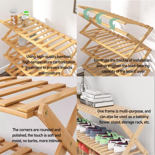 Foldable Shoe Rack 4 Layers Bamboo Shoe Rack Wooden Shoe Rack - Image 2