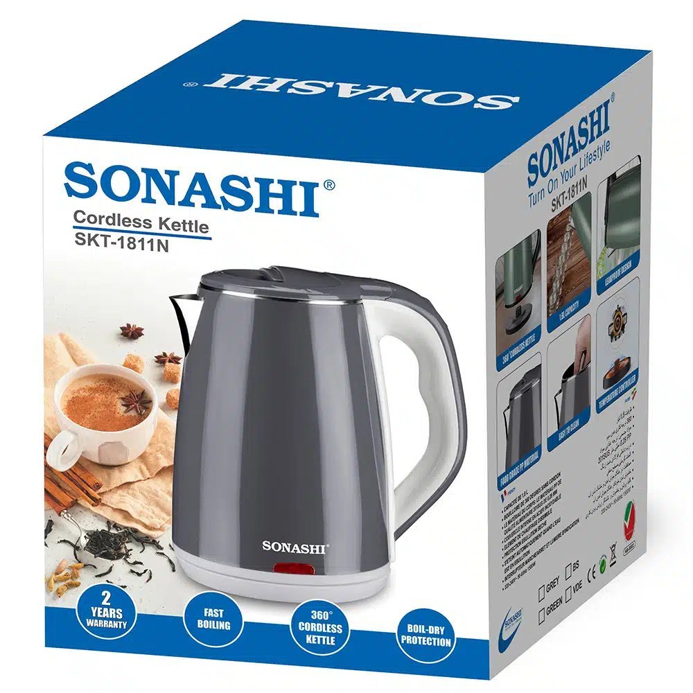 Sonashi 1.8L Cordless Stainless Kettle SKT-1811N Grey - Image 5