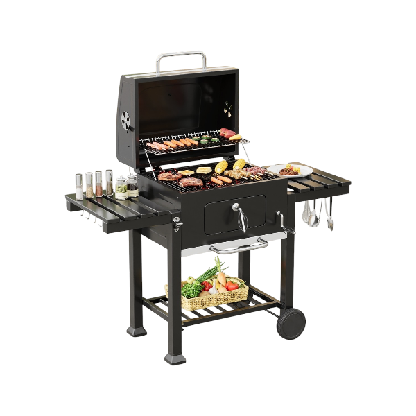 Outdoor Barbecue Charcoal Grill for Outdoor Cooking Camping Hiking Picnic Patio Smokers, Movable Casters
