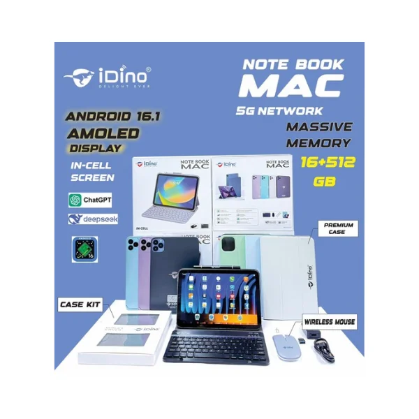 Idino Notebook MAC 5G PC Android Tablet 16GB RAM 512GB ROM Android 16 12000 mAh Battery