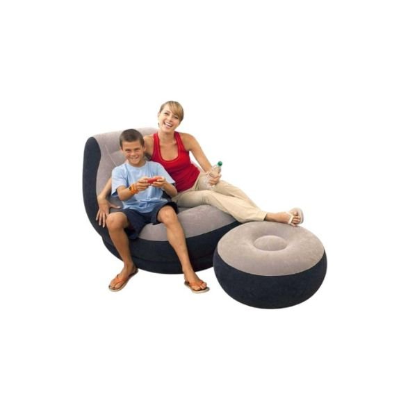 Inflatable Deluxe Lounge Lounger Chair with Ottoman Foot Stool Seat Relax Couch Purple with a Free Pump