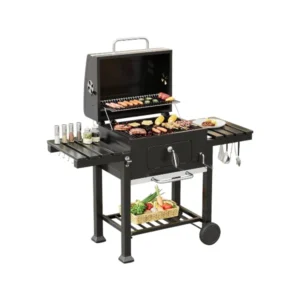Outdoor Barbecue Charcoal Grill for Outdoor Cooking Camping Hiking Picnic Patio Smokers, Movable Casters