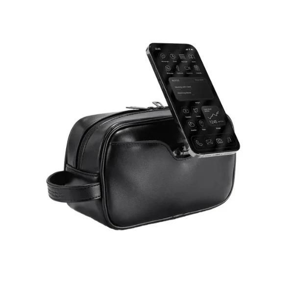 Porodo MagSafe Travel Organizer Pouch with MagSafe Phone Holder & Premium PU Leather