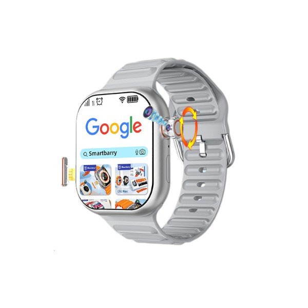 Smartbarry C95 Ultra Android Smartwatch with Sim and 6GB RAM 64GB ROM Rotating Camera 2 Set Strap Silver