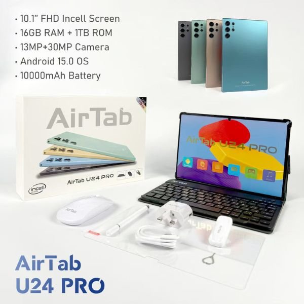 Air Tab U24 Pro Android 13 OS 10.1 FHD incell 16GB RAM 1TB ROM 13MP and 30MP Camera 10000mah Battery PC Android Tablet