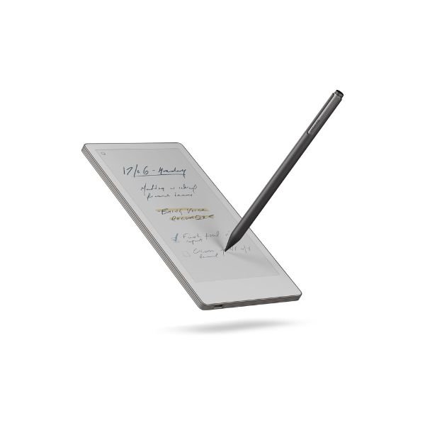 reMarkable Paper Pro Move - Leather Folio Bundle Ultraportable Colour 7.3 Paper Tablet with Marker Plus Pen with Eraser, and a Book Folio Cover in Black Leather